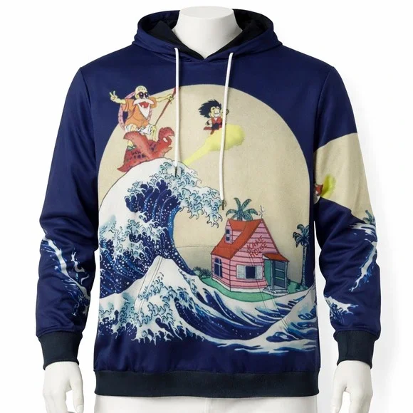 DBZ Kid Goku And Master Roshi Hoodie Mens Large Surfing To Kame House Zip Up - Picture 2 of 7